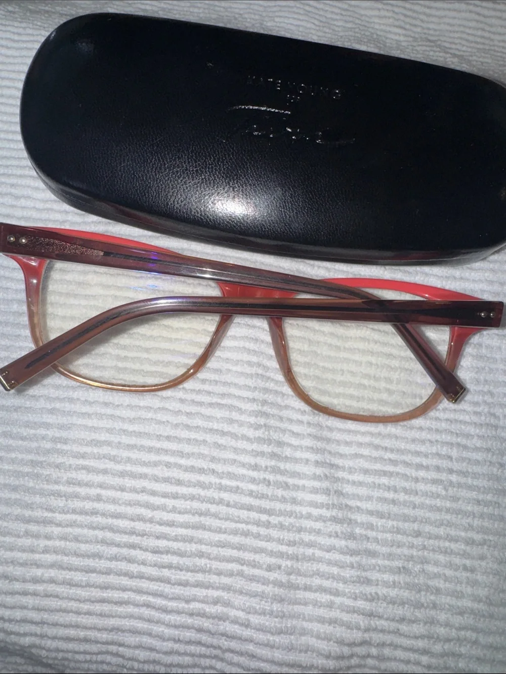 Kate Young for Tura - pink/brown glasses frames with stud detail